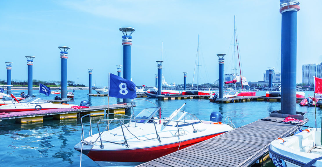 many yachts docked at the pier,qingdao china.