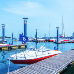 many yachts docked at the pier,qingdao china.
