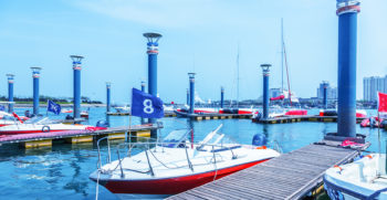 many yachts docked at the pier,qingdao china.